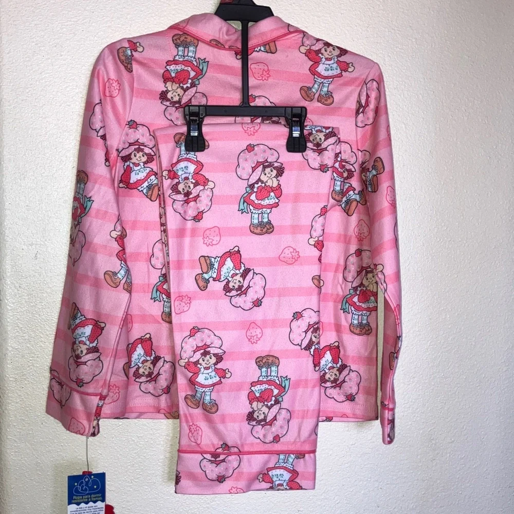 Strawberry Shortcake Pink Kids Flannel Pajama‎ Set Flame Resistant M 7/8 New